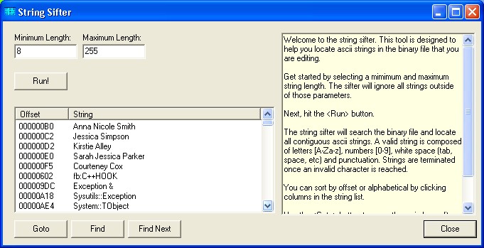 extract strings from binaries with string sifter